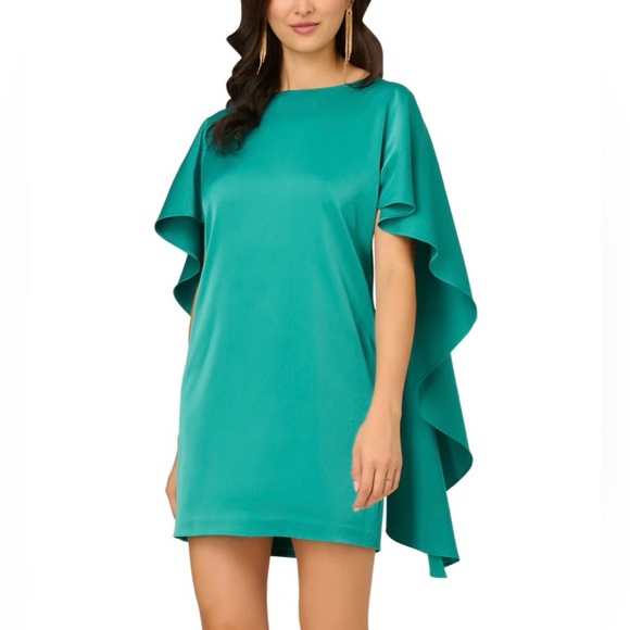 Liv Foster NWT Teal Green Satin Open Back Mini Cape Dress - Picture 2 of 7